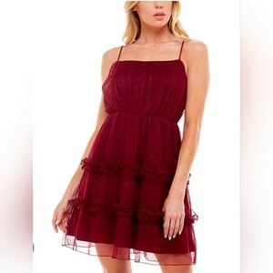 NWT Speechless Sparkle Georgette Ruffle Mini Dress Size 17